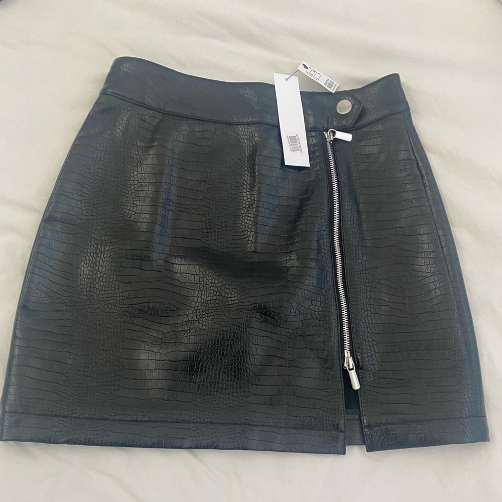 Topshop Fqux Croc black mini skirt